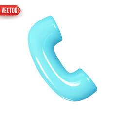 Old telephone handset blue color. Realistic 3d design In plastic cartoon style. Icon isolated on white background. Vector illustration