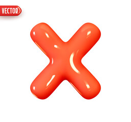 Check Symbols X mark. Tick checkmark x sign red color. Realistic 3d design In plastic cartoon style. Icon isolated on white background. Vector illustration