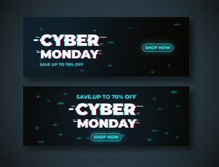 Website store banner set. Sale cyber monday template design blue, Big sale special up to 70% off. Super Sale, end of season special offer banner.