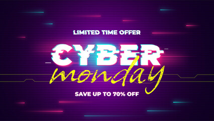 Website store banner. Sale cyber monday template design, Big sale special up to 70% off. Super Sale, end of season special offer banner.