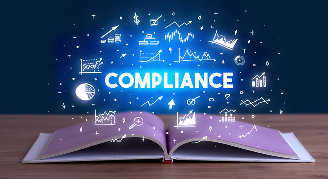 Business inscription coming out from an open book