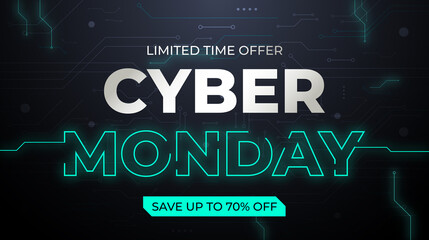 Sale cyber monday template design, Big sale special up to 70% off. Super Sale, end of season special offer banner.