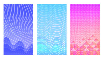 Abstract wave poster backgrounds. Modern cover design elements with waves and texture.