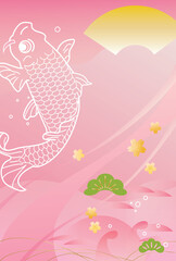 お正月の鯉の絵柄の背景イラスト