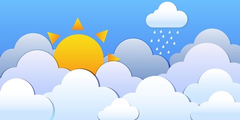 Sun and cloud with rain background. Symbol. Vector illustration.