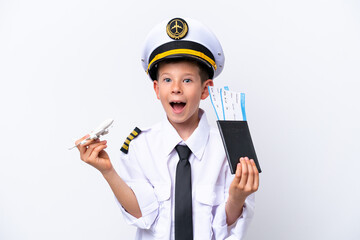 Little airplane pilot boy isolated on white background