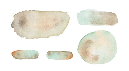 Watercolor autumn texture stroke with white background. Brown and green abstract landscape gradient. Peach batik graphic. Fall color painting. Design illustration brush. Aquarelle art backdrop