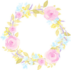 水彩で描いた薔薇のリース