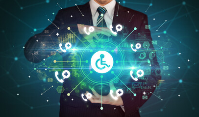 Hand holding healthcare icons concept