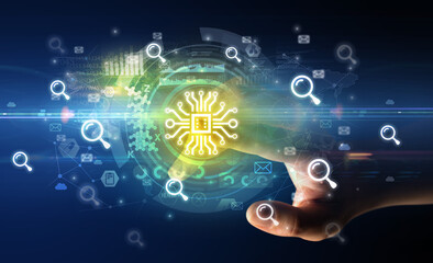 touching with soft gesture multimedia screen with future technology concept