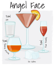 Angel Face Cocktail Illustration Recipe Drink with Ingredients