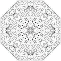 Hand drawn zentangle circular ornament for coloring page.