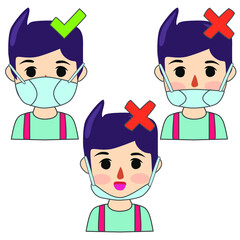 How To Properly Wear a Face Mask For Man Vector Illustration