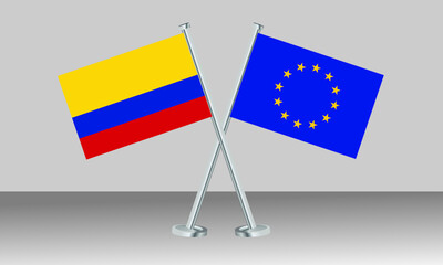 Crossed flags of Colombia and European Union (EU). Official colors. Correct proportion. Banner design
