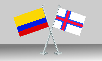 Crossed flags of Colombia and Faroe Islands. Official colors. Correct proportion. Banner design