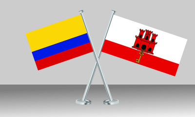 Crossed flags of Colombia and Gibraltar. Official colors. Correct proportion. Banner design