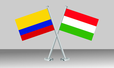 Crossed flags of Colombia and Hungary. Official colors. Correct proportion. Banner design