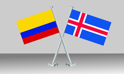 Crossed flags of Colombia and Iceland. Official colors. Correct proportion. Banner design (90 matches)

