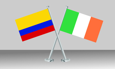 Crossed flags of Colombia and Ireland. Official colors. Correct proportion. Banner design