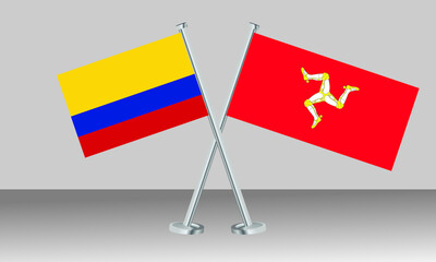 Crossed flags of Colombia and Isle of Man. Official colors. Correct proportion. Banner design