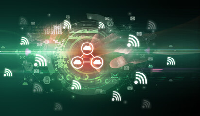 touching with soft gesture multimedia screen with future technology concept