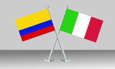 Crossed flags of Colombia and Italy. Official colors. Correct proportion. Banner design