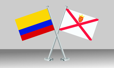 Crossed flags of Colombia and Jersey. Official colors. Correct proportion. Banner design