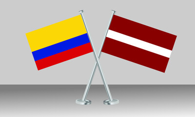 Crossed flags of Colombia and Latvia. Official colors. Correct proportion. Banner design