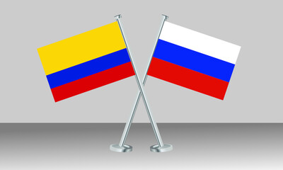 Crossed flags of Colombia and Russia. Official colors. Correct proportion. Banner design