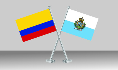Crossed flags of Colombia and San Marino. Official colors. Correct proportion. Banner design