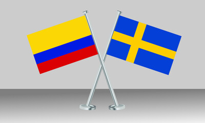 Crossed flags of Colombia and Sweden. Official colors. Correct proportion. Banner design
