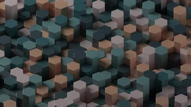 Colorful wooden hexagon pieces background loop animation