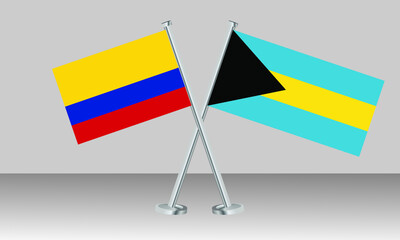 Crossed flags of Colombia and Bahamas. Official colors. Correct proportion. Banner design
