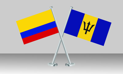 Crossed flags of Colombia and Barbados. Official colors. Correct proportion. Banner design
