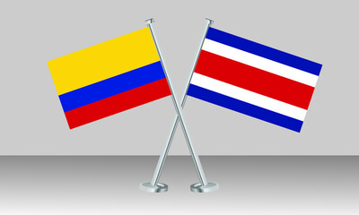Crossed flags of Colombia and Costa Rica. Official colors. Correct proportion. Banner design
