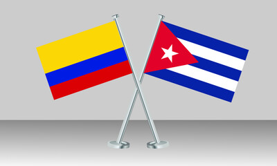 Crossed flags of Colombia and Cuba. Official colors. Correct proportion. Banner design
