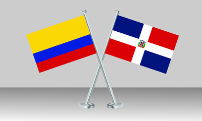 Crossed flags of Colombia and Dominican Republic. Official colors. Correct proportion. Banner design
