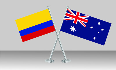 Crossed flags of Colombia and Australia. Official colors. Correct proportion. Banner design
