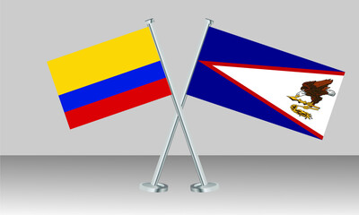 Crossed flags of Colombia and American Samoa. Official colors. Correct proportion. Banner design
