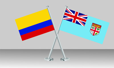 Crossed flags of Colombia and Fiji. Official colors. Correct proportion. Banner design

