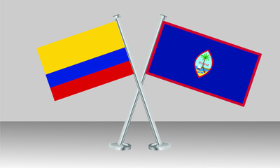 Crossed flags of Colombia and Guam. Official colors. Correct proportion. Banner design
