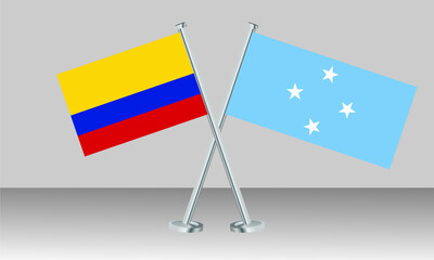 Crossed flags of Colombia and Micronesia. Official colors. Correct proportion. Banner design

