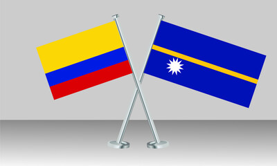 Crossed flags of Colombia and Nauru. Official colors. Correct proportion. Banner design
