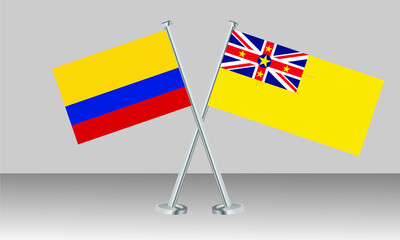 Crossed flags of Colombia and Niue. Official colors. Correct proportion. Banner design

