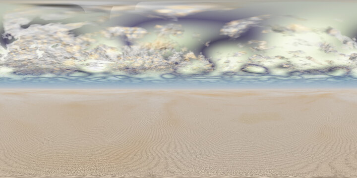 360 Grad Panorama mit einer außerirdischen flachen Wüstenlandschaft