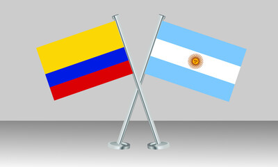 Crossed flags of Colombia and Argentina. Official colors. Correct proportion. Banner design
