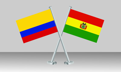 Crossed flags of Colombia and Bolivia. Official colors. Correct proportion. Banner design

