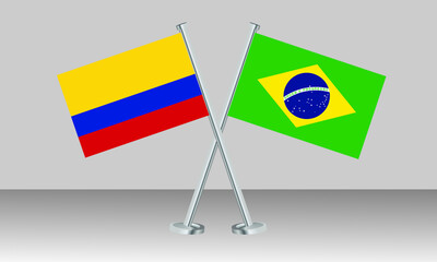 Crossed flags of Colombia and Brazil. Official colors. Correct proportion. Banner design

