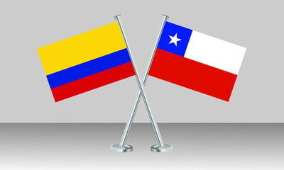Crossed flags of Colombia and Chile. Official colors. Correct proportion. Banner design
