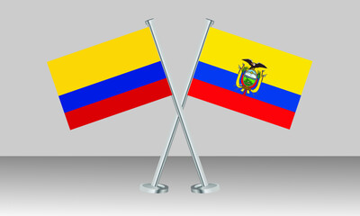 Crossed flags of Colombia and Ecuador. Official colors. Correct proportion. Banner design
